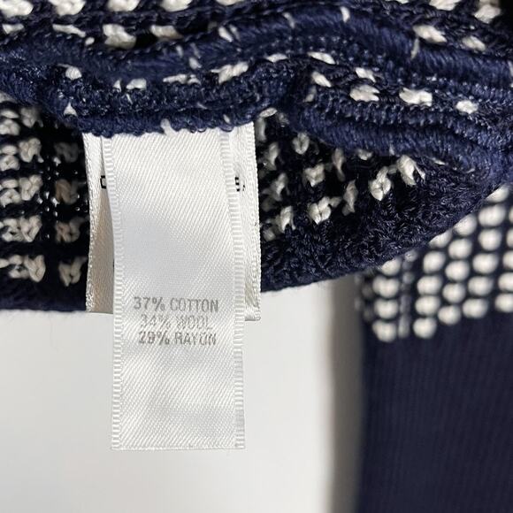 St. John 4 Navy Blue White Textured Knit Cardigan Sweater Zip Front Cotton Wool - Picture 8 of 10